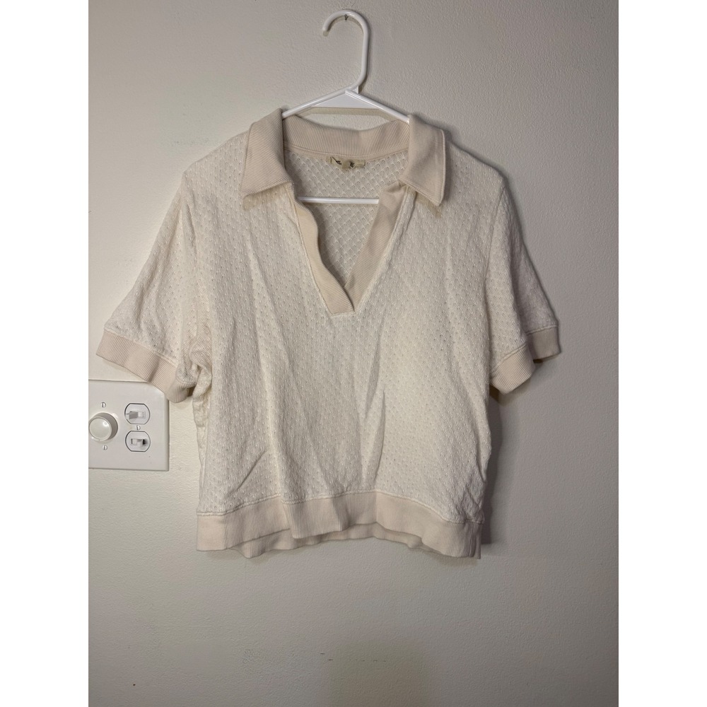 Madewell Collared Pointelle Short Sleeved Sweater Ivory Size L Coastal